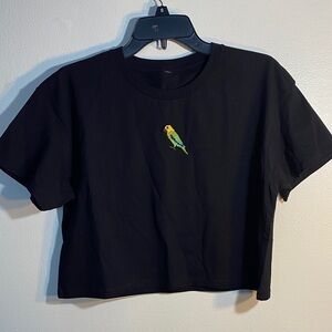 Tangerine Black Crop Top with Vibrant Bird Design